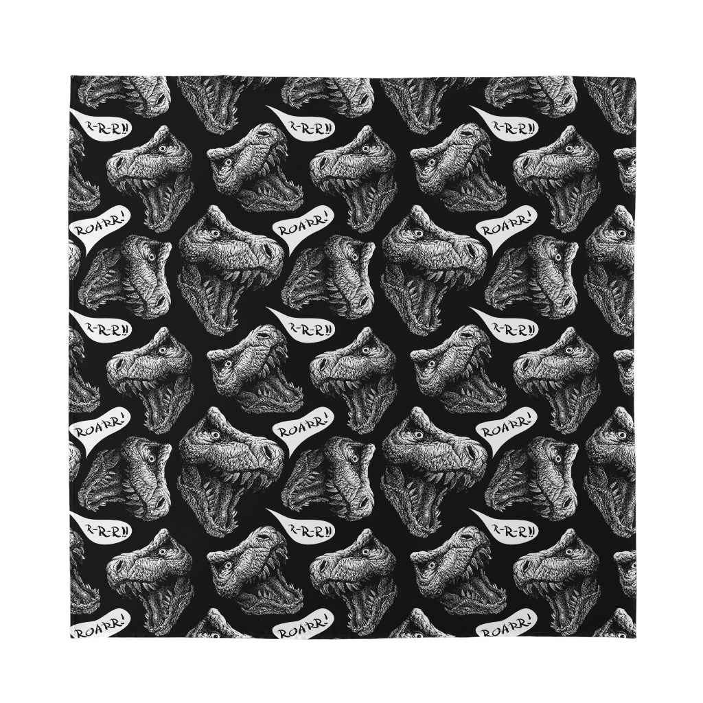 Black And White T-Rex Dinosaur Print Silk Bandana