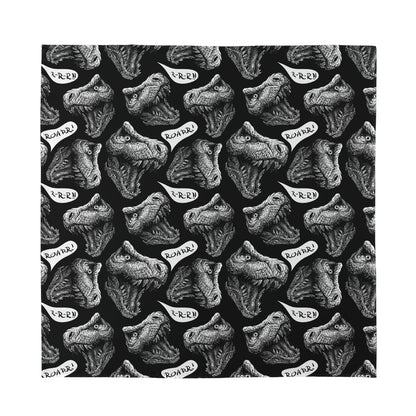 Black And White T-Rex Dinosaur Print Silk Bandana