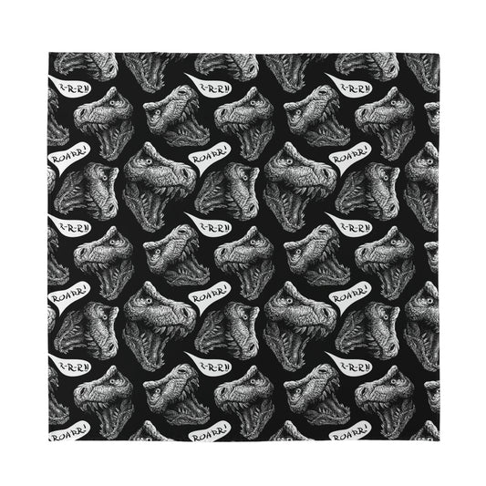Black And White T-Rex Dinosaur Print Silk Bandana