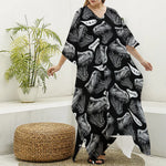 Black And White T-Rex Dinosaur Print Silk V-Neck Kaftan Dress