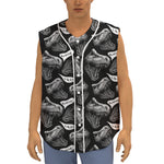 Black And White T-Rex Dinosaur Print Sleeveless Baseball Jersey