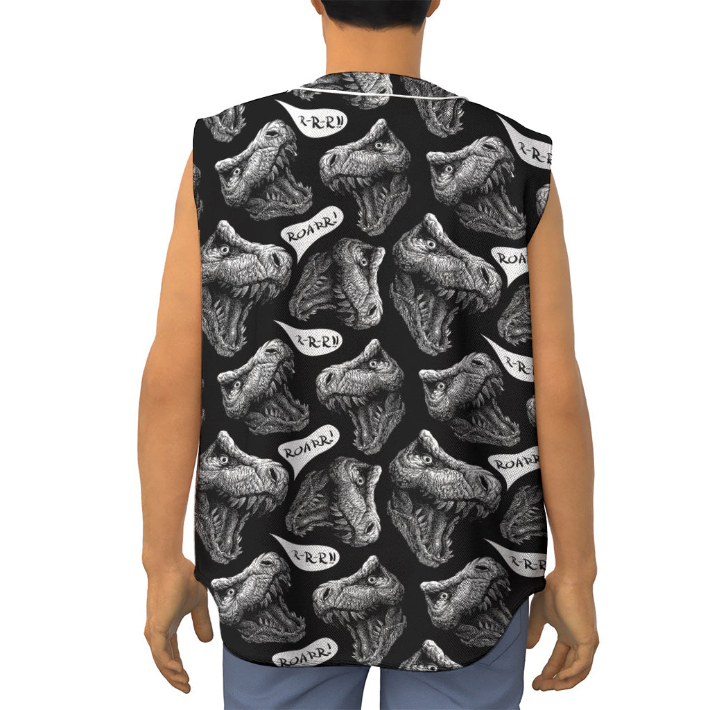 Black And White T-Rex Dinosaur Print Sleeveless Baseball Jersey