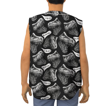 Black And White T-Rex Dinosaur Print Sleeveless Baseball Jersey