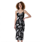 Black And White T-Rex Dinosaur Print Slim Fit Midi Cami Dress
