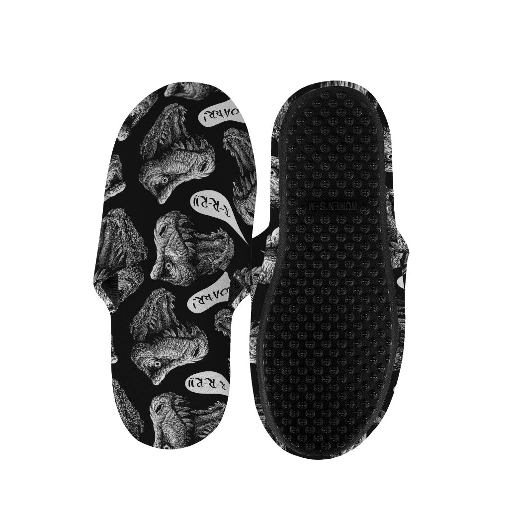 Black And White T-Rex Dinosaur Print Slippers