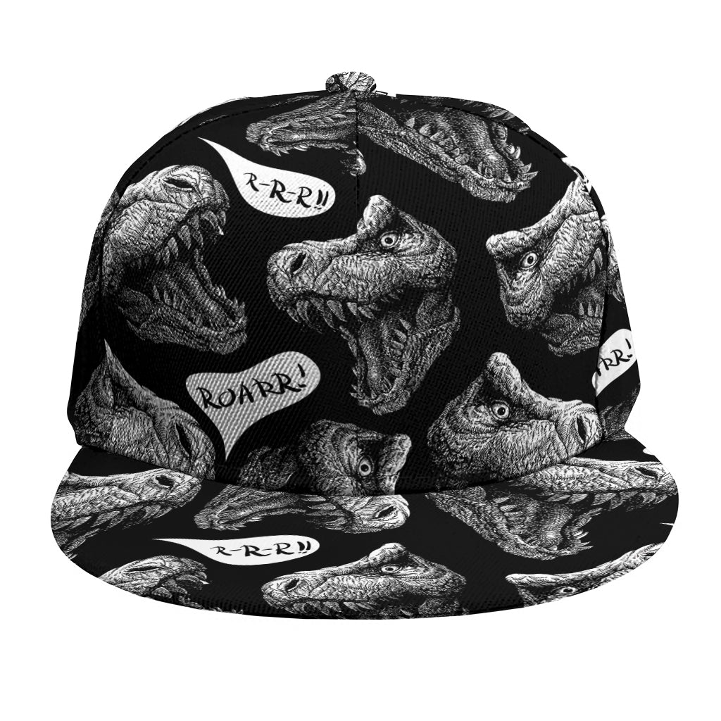 Black And White T-Rex Dinosaur Print Snapback Cap