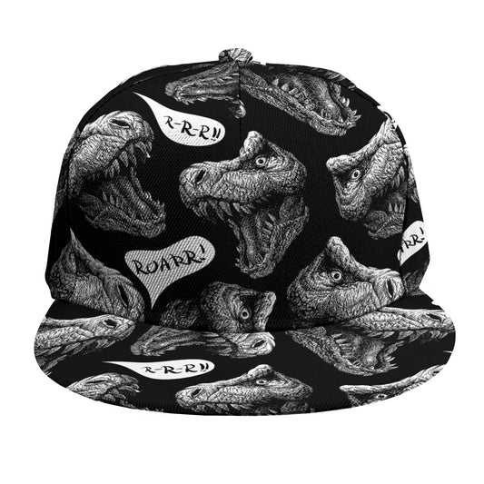 Black And White T-Rex Dinosaur Print Snapback Cap