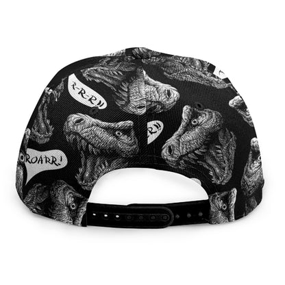 Black And White T-Rex Dinosaur Print Snapback Cap