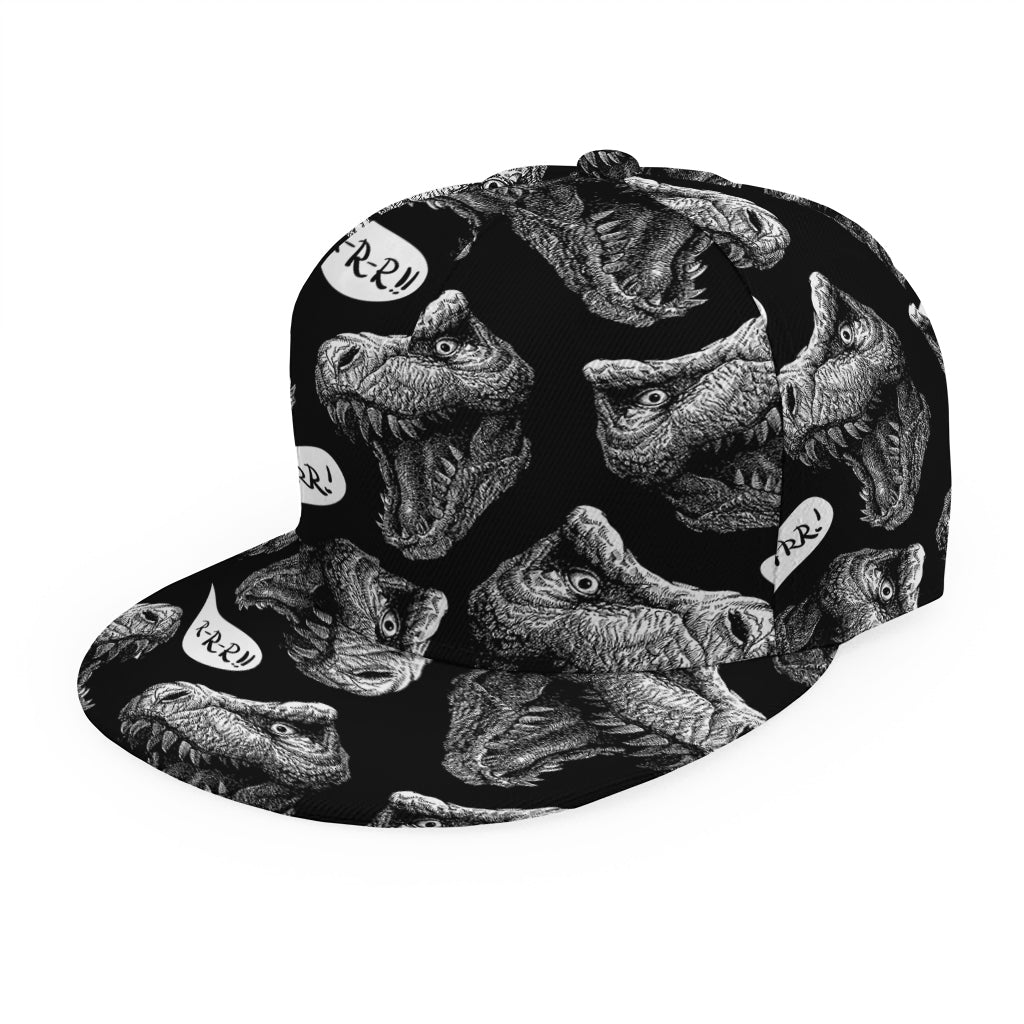 Black And White T-Rex Dinosaur Print Snapback Cap