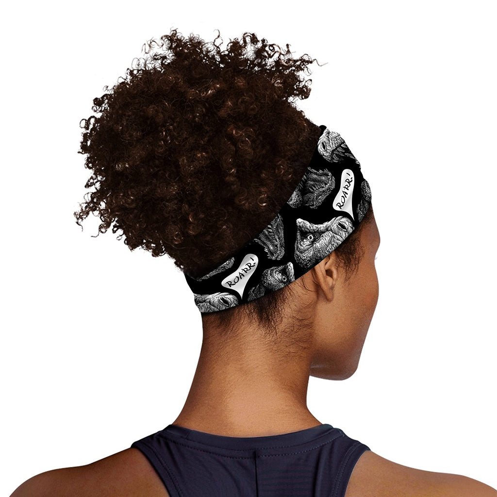 Black And White T-Rex Dinosaur Print Sports Headband