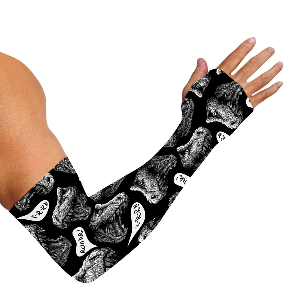 Black And White T-Rex Dinosaur Print Sun Protection Arm Sleeves