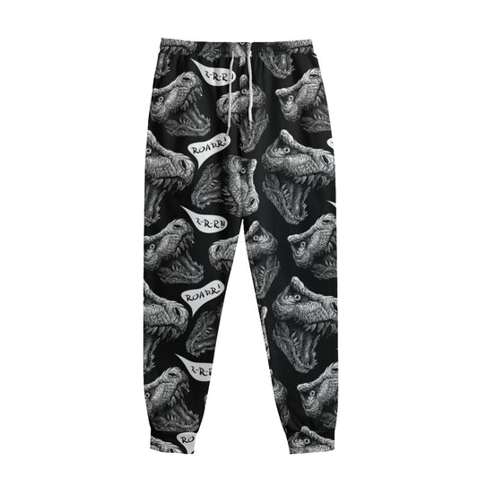 Black And White T-Rex Dinosaur Print Sweatpants