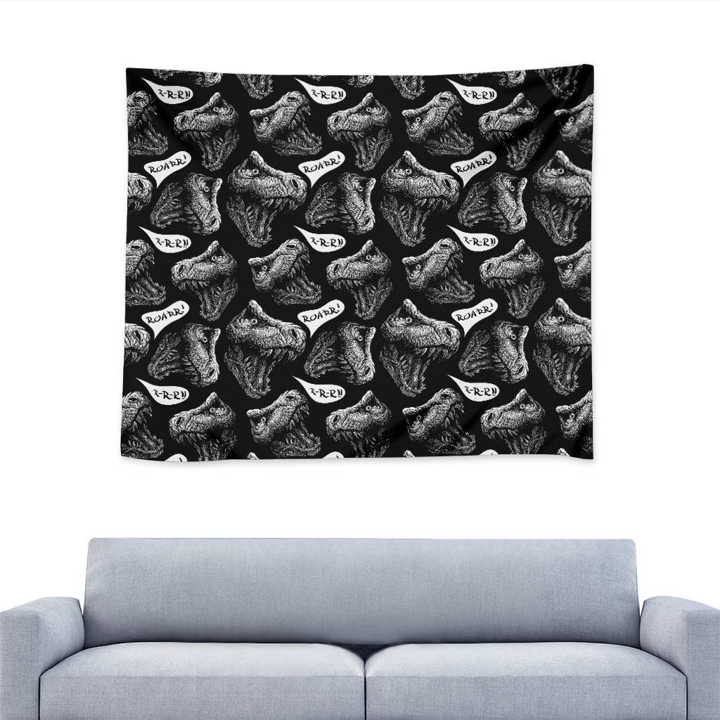 Black And White T-Rex Dinosaur Print Tapestry