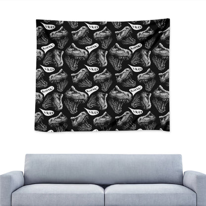 Black And White T-Rex Dinosaur Print Tapestry