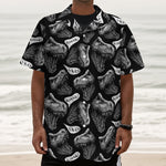 Black And White T-Rex Dinosaur Print Textured Short Sleeve Shirt