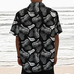 Black And White T-Rex Dinosaur Print Textured Short Sleeve Shirt