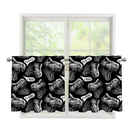 Black And White T-Rex Dinosaur Print Tier Curtains