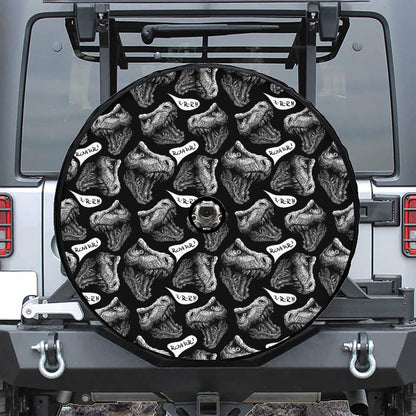 Black And White T-Rex Dinosaur Print Tire Cover With Camera Hole