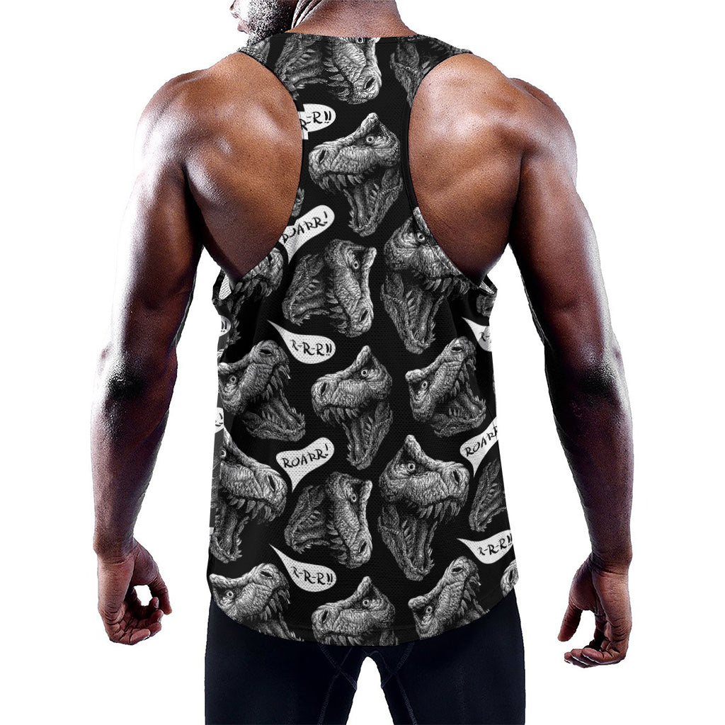 Black And White T-Rex Dinosaur Print Training Tank Top
