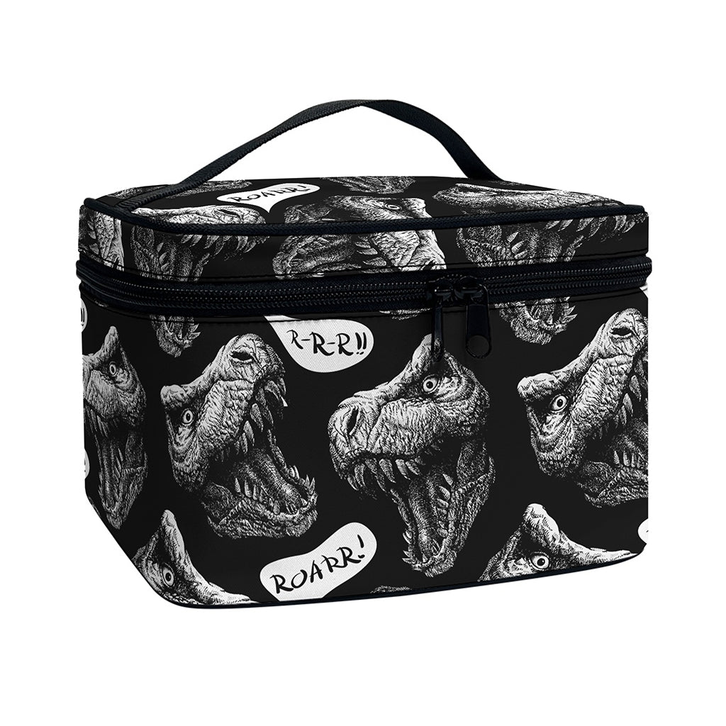 Black And White T-Rex Dinosaur Print Travel Makeup Bag