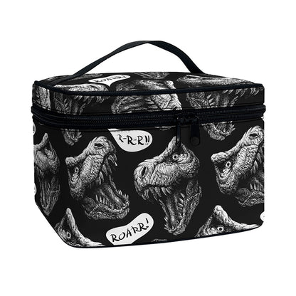 Black And White T-Rex Dinosaur Print Travel Makeup Bag