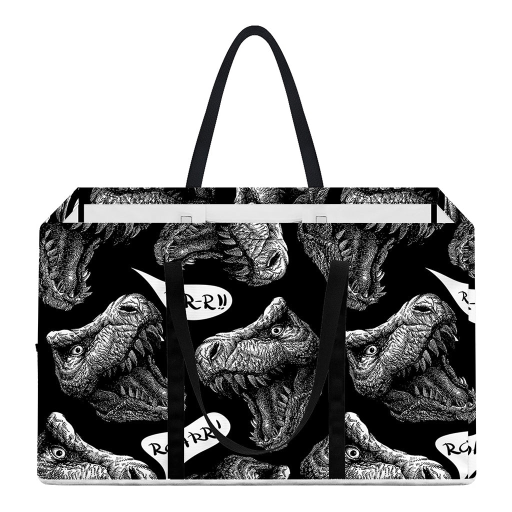 Black And White T-Rex Dinosaur Print Utility Tote Bag