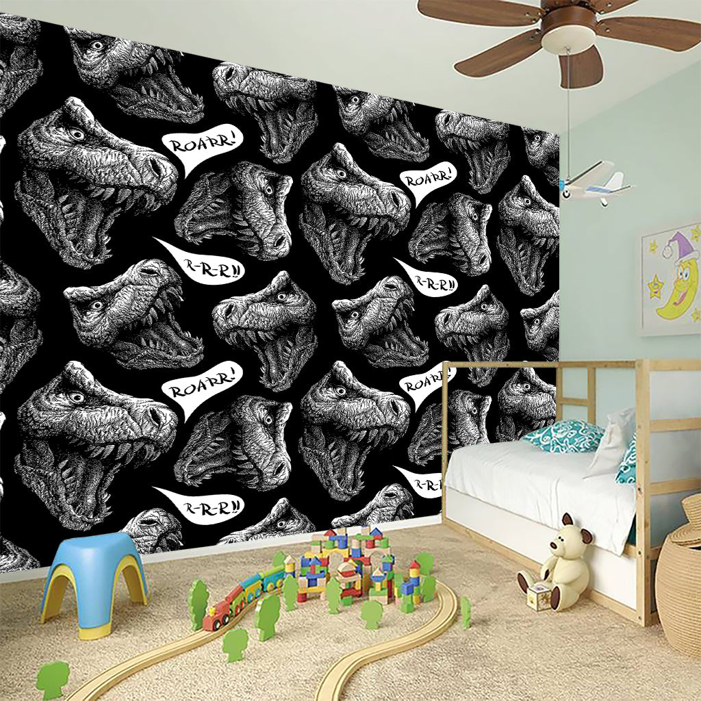 Black And White T-Rex Dinosaur Print Wall Sticker