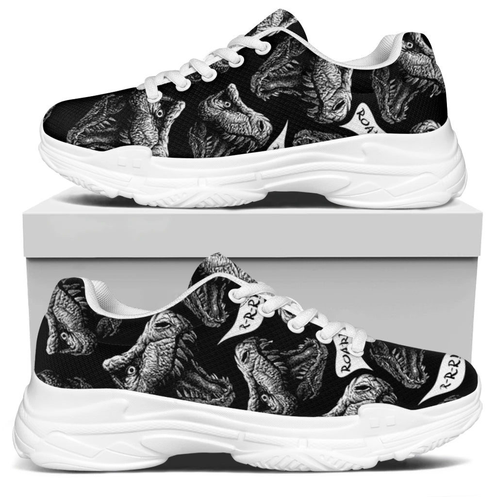 Black And White T-Rex Dinosaur Print White Chunky Shoes