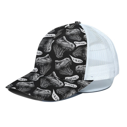 Black And White T-Rex Dinosaur Print White Mesh Trucker Cap
