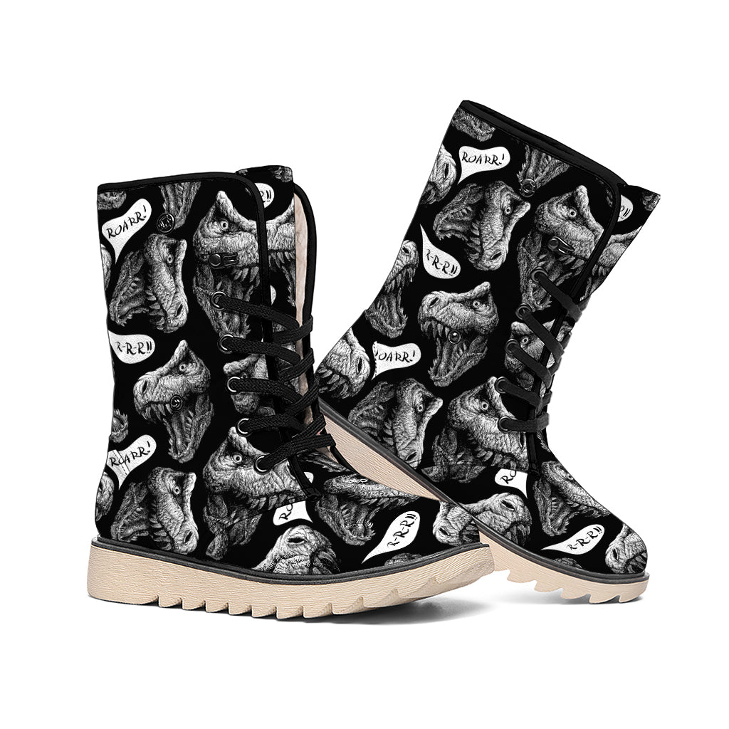 Black And White T-Rex Dinosaur Print Winter Boots