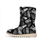 Black And White T-Rex Dinosaur Print Winter Boots