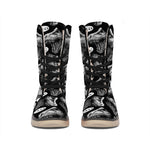 Black And White T-Rex Dinosaur Print Winter Boots