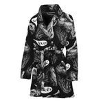 Black And White T-Rex Dinosaur Print Women's Bathrobe