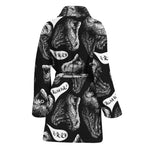 Black And White T-Rex Dinosaur Print Women's Bathrobe