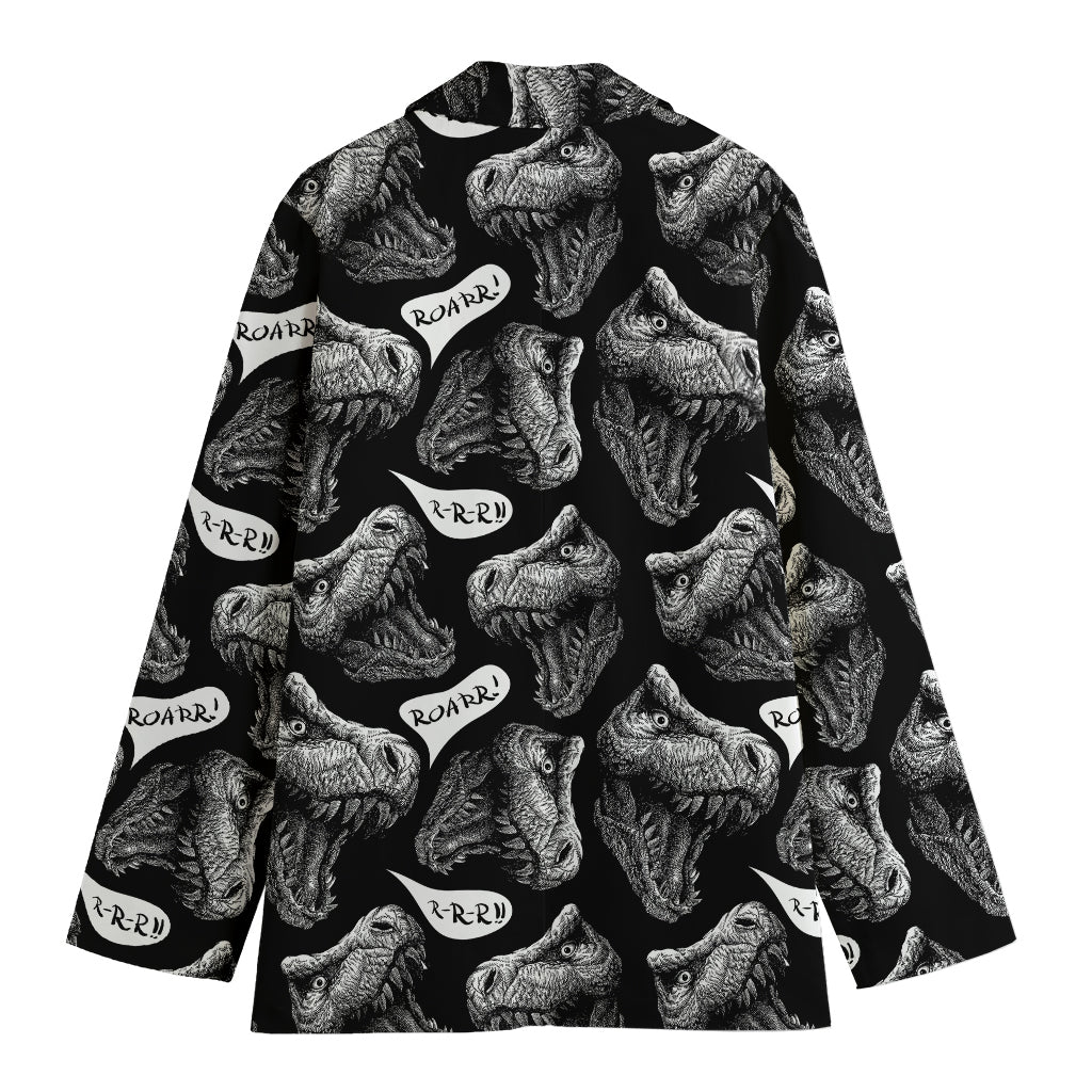 Black And White T-Rex Dinosaur Print Women's Blazer