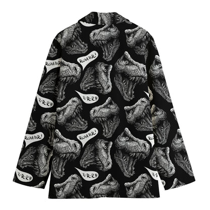 Black And White T-Rex Dinosaur Print Women's Blazer