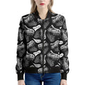 Black And White T-Rex Dinosaur Print Women's Bomber Jacket