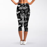Black And White T-Rex Dinosaur Print Women's Capri Leggings