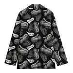 Black And White T-Rex Dinosaur Print Women's Cotton Blazer