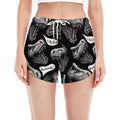 Black And White T-Rex Dinosaur Print Women's Split Running Shorts