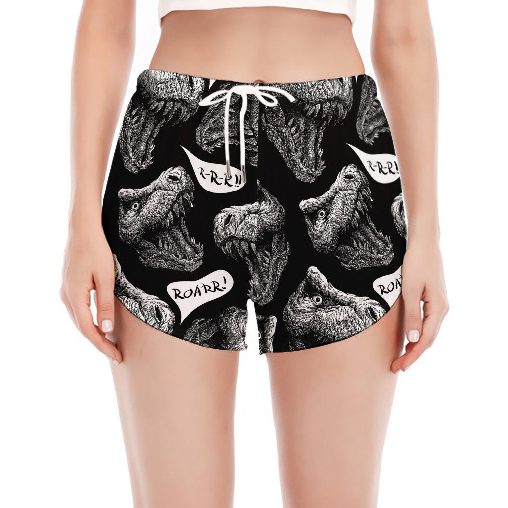 Black And White T-Rex Dinosaur Print Women's Split Running Shorts