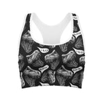 Black And White T-Rex Dinosaur Print Women's Sports Bra