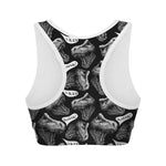 Black And White T-Rex Dinosaur Print Women's Sports Bra