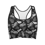 Black And White T-Rex Dinosaur Print Women's Sports Bra