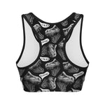 Black And White T-Rex Dinosaur Print Women's Sports Bra