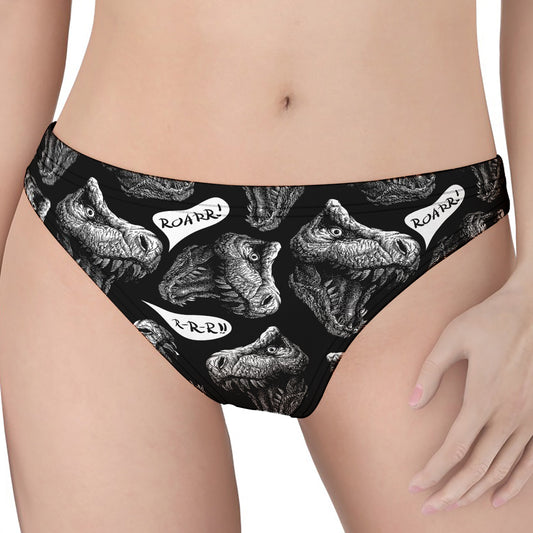 Black And White T-Rex Dinosaur Print Women's Thong