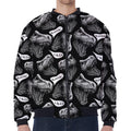 Black And White T-Rex Dinosaur Print Zip Sleeve Bomber Jacket