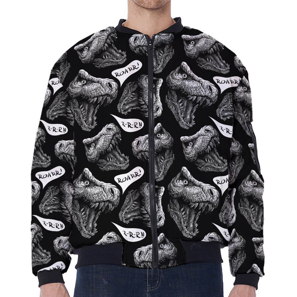 Black And White T-Rex Dinosaur Print Zip Sleeve Bomber Jacket