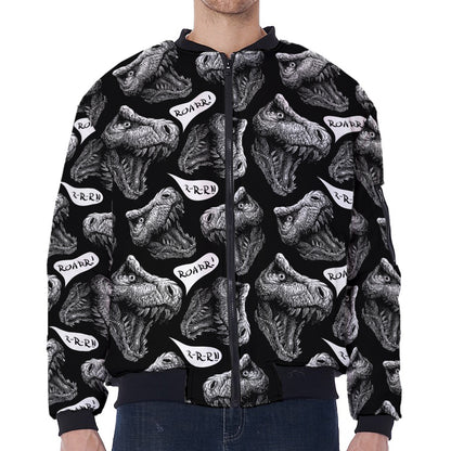 Black And White T-Rex Dinosaur Print Zip Sleeve Bomber Jacket