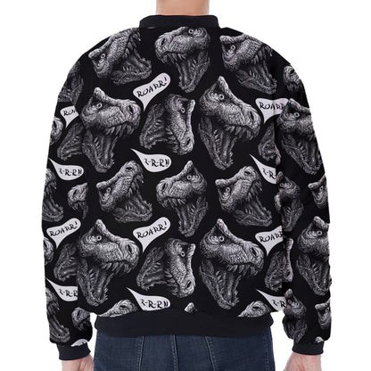 Black And White T-Rex Dinosaur Print Zip Sleeve Bomber Jacket